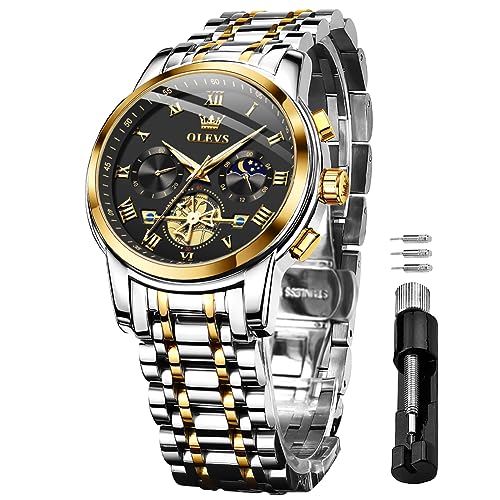 Image of OLEVS Watches for Men Chronograph Business Wrist Watches Analog Quartz Moon Phase Stainless Steel Waterproof Luminous Dress Watches
