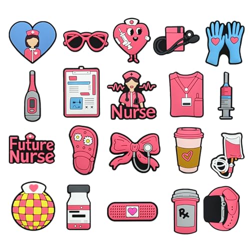 20PCS Pink Nurse Shoe Decoration Charms Medical Themed Accessories for Clog Shoes 2026 New DIY Cute Stethoscope Syringe Shoe Charms for Nurse or Girls & Women