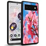 SHENCANG BLUE Case for Google Pixel 6 Peach Blossom Designer Art108, Black Anti-Scratch Shockproof Slim Rubber Frame Mobile Cellphone Smartphone Case