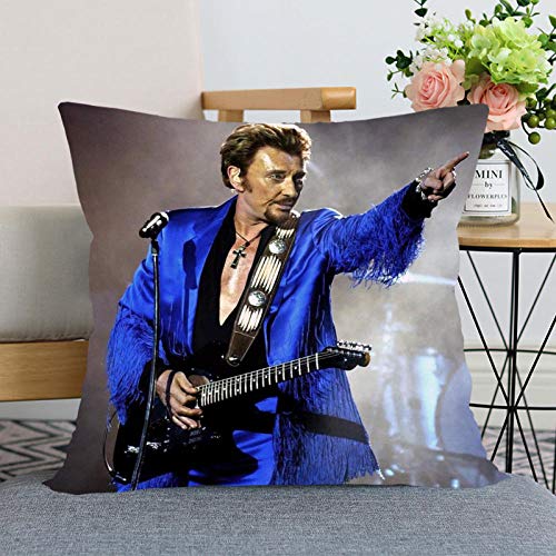 LIFUQING Johnny Hallyday Taie d'oreiller Chambre Bureau À Domicile Décoration Taie d'oreiller Carré Fermeture Éclair De Mariage Taie d'oreiller Housse de Coussin 17,7 x 17,7 Pouces