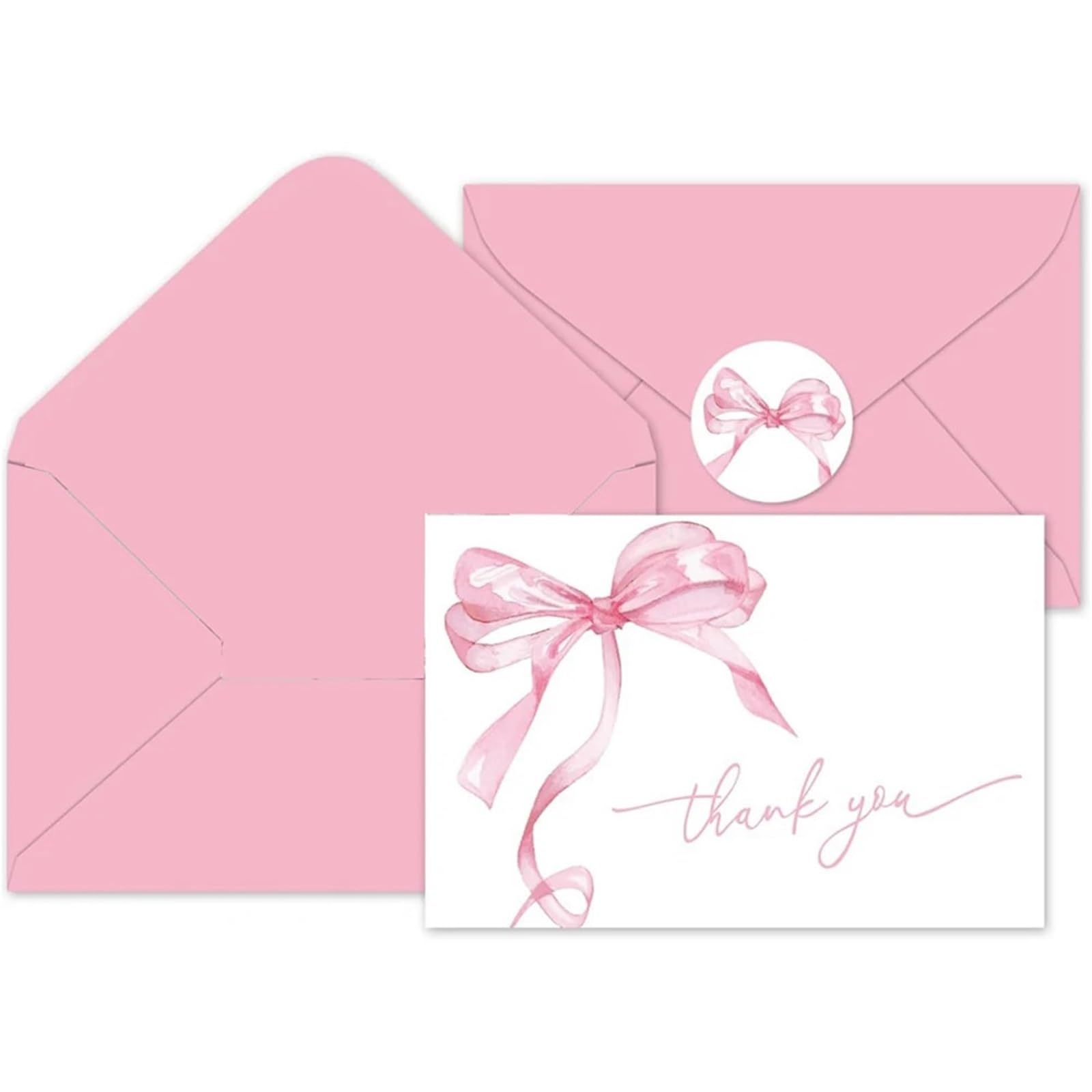 5set/50pcs Pink Bow Thank You Cards,Wedding Greeting With Envelopes,Birthday Party Invitation Card pour Mariage