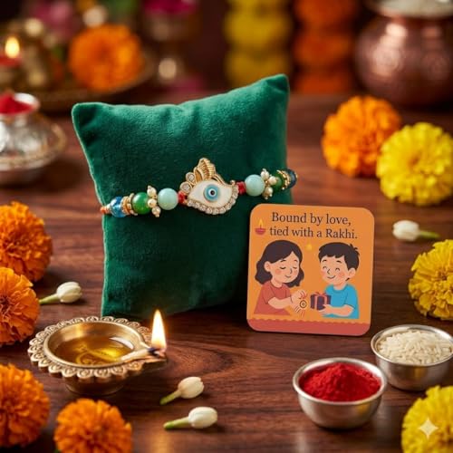 Image of SAUDEEP INDIA Decorative Fridge Magnet for Refrigerator Decor | Free Evil Eye Rakhi for Brother | Raksha Bandhan Gift Combo Set | Cotton Thread Rakhi for Bhai Bhaiya | Festive Home Decor Item(Model 5)