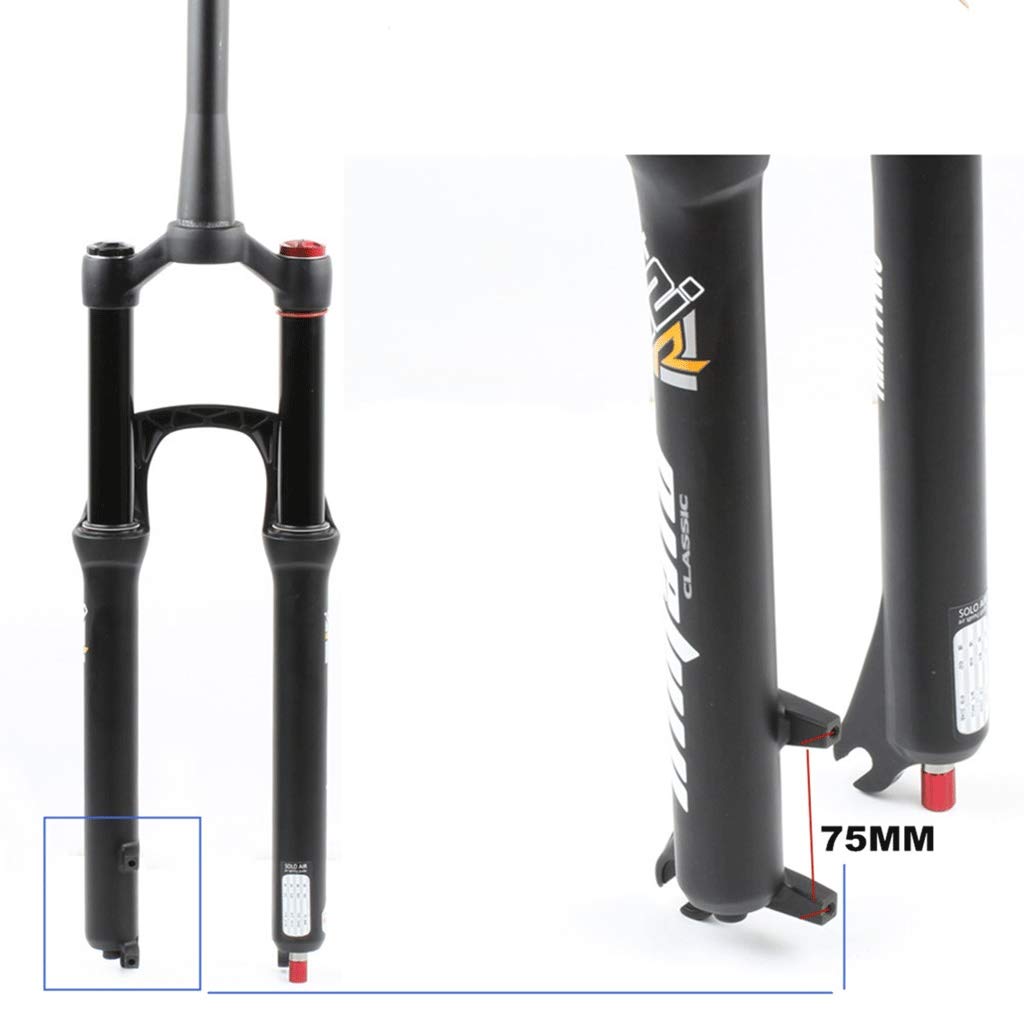 Widelec amortyzowany MTB 26/27,5/29" zawieszenie pneumatyczne, szerokość piasty przedniej 100 mm, rura stożkowa 1-1/2", hamulec tarczowy QR 9 mm