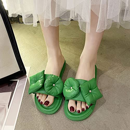 ls for Women Green Summer Shoes Women Comfortable Narrow Appliques Flat Outdoor Open Toe Solid ls6.5 UK4