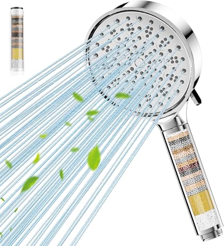 Hard Water Filter Shower Head with 6 Spray Modes, Chrome