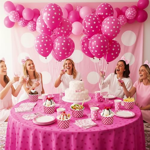 Image of Zopeal 50 Count Hot Pink Polka Dot Ice Cream Cups Disposable Dessert Bowls