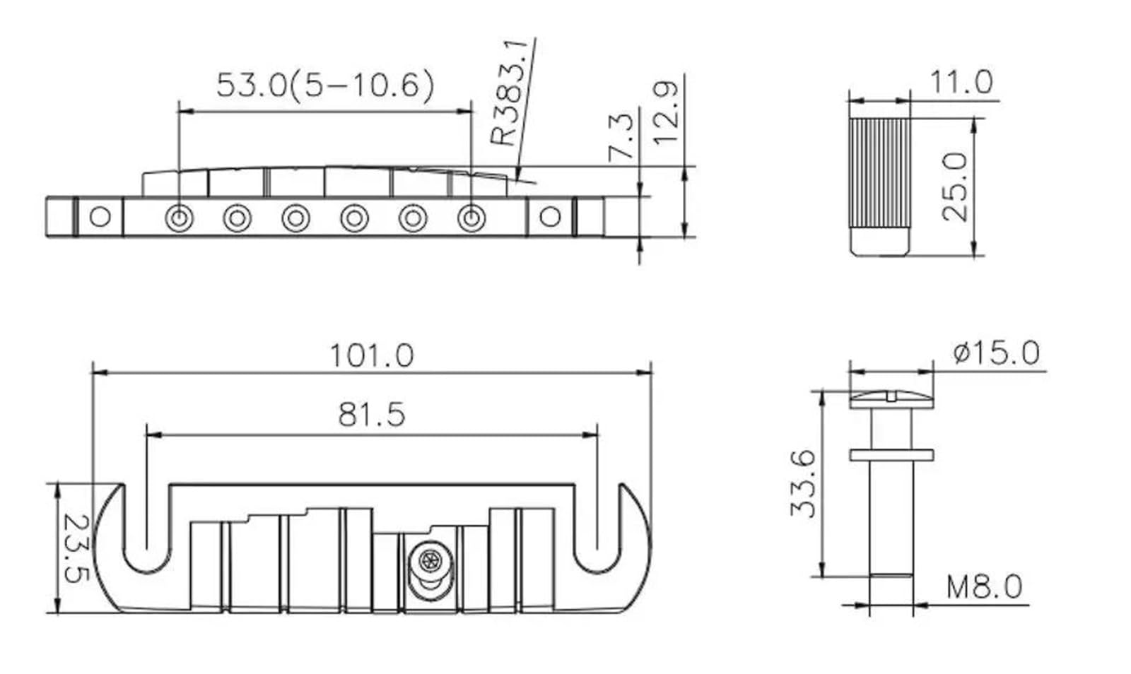 Mostek ARM Wraparound do gitary elektrycznej LP płyta ogonowa ze stopu aluminium Mostek Gitary Profesjonalnej