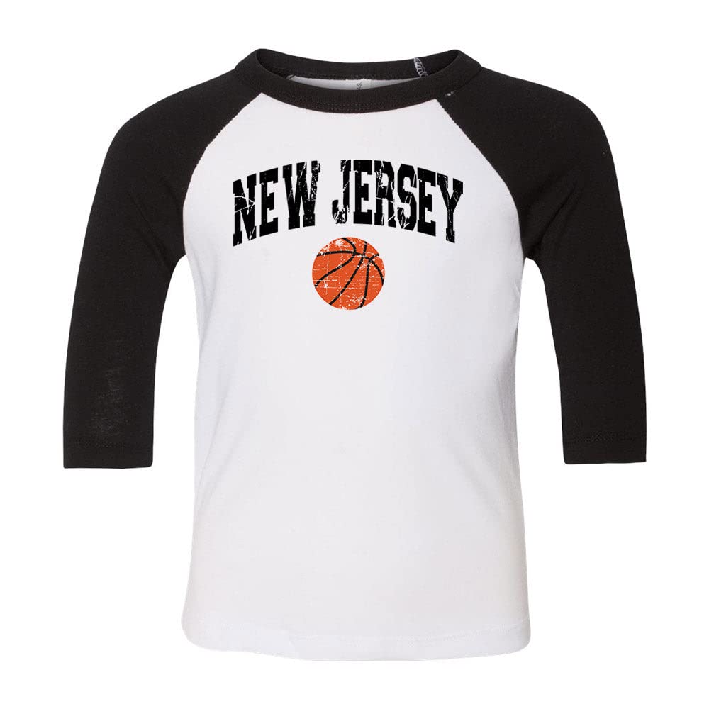 Basketball New Jersey Kids Three-Quarter Raglan Sleeve Baseball Shirt Toddler 2T White/Black