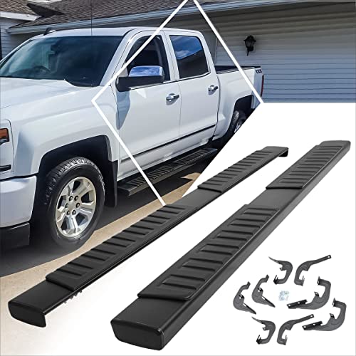 [Pair] 6 Inch Aluminum Full Black Running Boards Side Steps Compatible with 07-19 Chevy Silverado/GMC Sierra Crew Cab