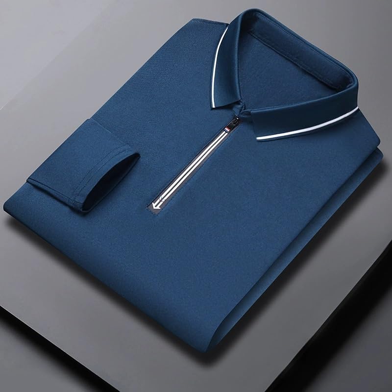 Men's Solid Color Long Sleeve Polo Shirts Quick-Dry Big Size T-Shirts Fashion Collar Trendy Comfortable Athletic Fit - Image 3
