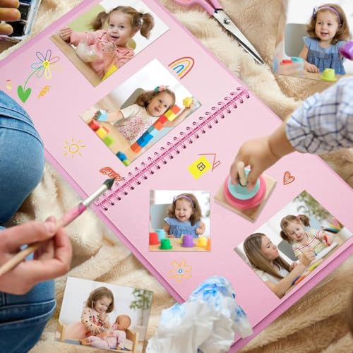 Image of HASTHIP DIY Photo Album Scrapbook 8''x8'', 20-Page Scrap Books for Memories with Coil Binding & Ribbon Closure, Album for Photos Collection, Scrapbook book, Journaling & Handmade Gifts