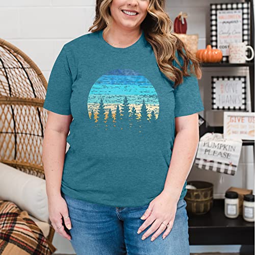 MK Shop Limited Plus Size Tops for Women Cute Vintage Graphic Tee Sunrise Camping Funny Print Casual Nature Travel Shirt3