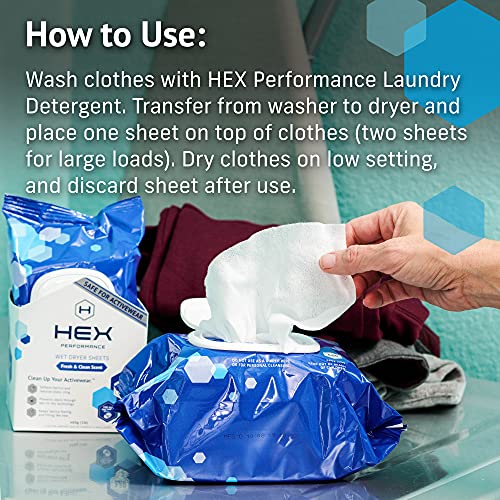 Hex Performance Wet Dryer Sheets, Fresh & Clean, 120Ct (Pack Of 2) - Safe For Activewear, Made For Sensitive Skin, Eco-Friendly #TOP5