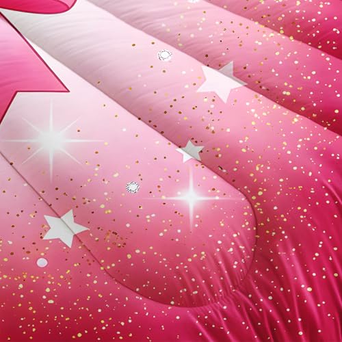 Image of AILONEN Aesthetic Bowknot Comforter Queen 3-Piece Elegant Glittery Bedding Ultra Soft Down Alternative Master Bedroom Decor Vibrant Pastel Starry Quilt Includes 2 Cases