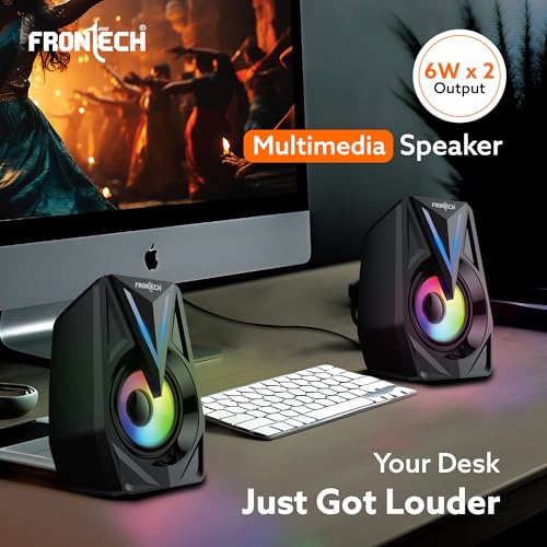 Image of FRONTECH Multimedia Speakers | 12W Output | 2.0 Channel Stereo Sound | RGB Lighting | USB Powered | 3.5mm AUX | 1 Year Warranty (SPK-0014)