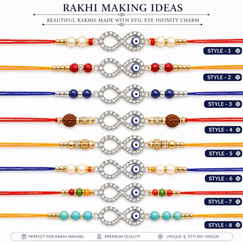 Image of 10 Pc. Evil Eye Charms for Rakhi Making | DIY Nazar Protection Charms for Rakhi, Bracelet, Lumba Rakhi, Necklace, Jewelry & Craft Making | Assorted Design
