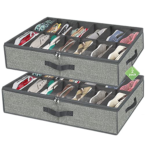 Image of homyfort 28 Pairs Shoe Organizer Under Bed, Underbed Shoe Storage Boxes Bins, Organizador De Zapatos, Extra Large Zapateras Organizer, Grey, Set of 2