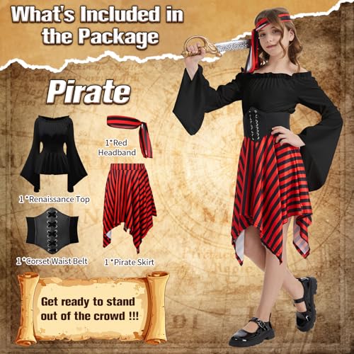 Image of DARFULA Girls Pirate Costume Kids Pirate Dress Outfits