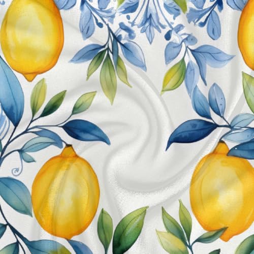 Watercolor Blue Leaves Yellow Lemon Silk Scarf for Women Girls Hair Head Silk Scarf Square Purse Satin Scarves Bandana Wraps3