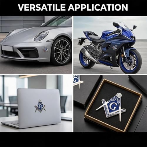 Image of Freemason Car Emblem, Gold Black, Masonic Square & Compass Auto Badge
