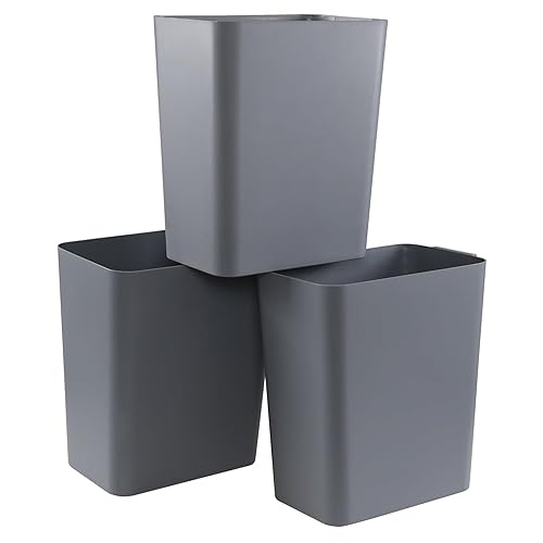 Miniatura 6 de Xyskin Cubo de basura de plástico gris, contenedor de basura, papelera de basura, 4.5 galones, paquete de 3