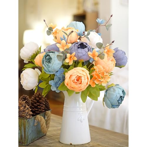 Image of FiveSeasonStuff Vintage Artificial Peonies Silk Flowers and Hydrangeas for Wedding Bridal Home Decor - Beautiful Floral Centerpiece Arrangement Decoration with 2 Bouquets (Vintage Peaceful)