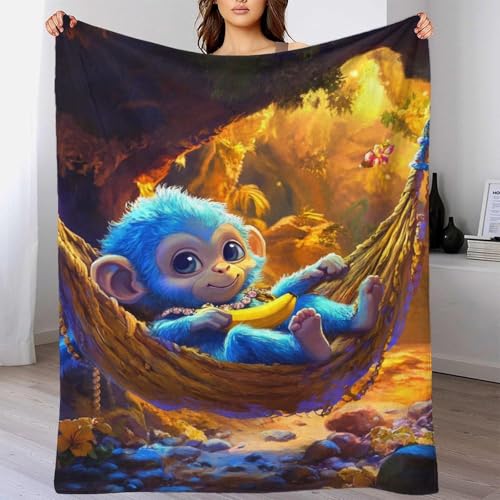 Couverture de voyage plaid lit canapé microfibre chaude enfant adulte singe - 6