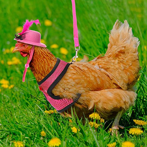 Image of Zhanmai 9 Pcs Chicken Harness and Leash for Hens Funny Chicken Accessories with Leash and Hats for Hens Duck Goose Parrot Small Pet Harness Adjustable Training Walking Supplies(S)