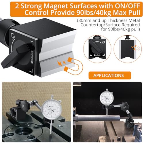 Neoteck Messuhr und Magnetfuß 20 mm Messuhren Set (0,01 mm) Messwerkzeug für Labor Werkstatt 3D Drucker - 90lbs (40kg) Max Pull