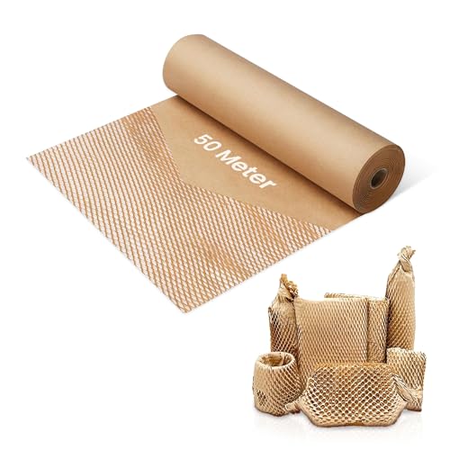 Image of Robustt Honeycomb Paper Bubble Wrap Roll 15 Inch x 50 Meters - Eco-Friendly Cushioning Paper Roll for Packing, Shipping & Moving, Strong Kraft Paper Protective Packaging Material (Pack of 1)