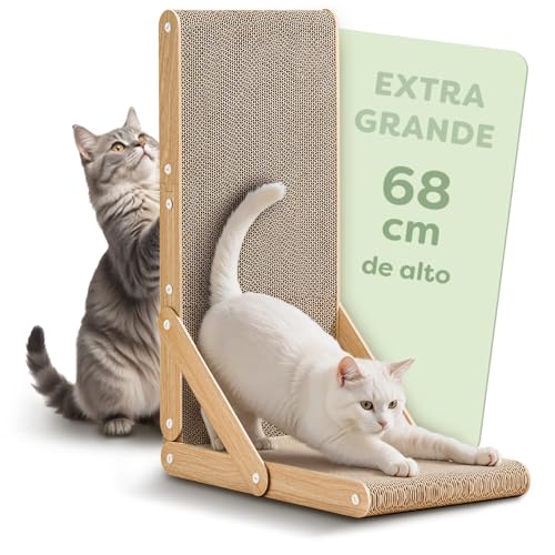 Rascador para Gatos en Forma de L 68cm Grande - Rascador de cartón para Gatos - Diseño Patentado para hasta 1 año de diversión rascando - Fácil de Montar