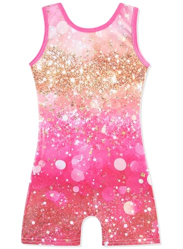 Image of HOZIY Gymnastics Leotards for Girls with Shorts Toddlers Biketards Rainbow Unicorn Dinosaur Mermaid Leopard Flower Galaxy