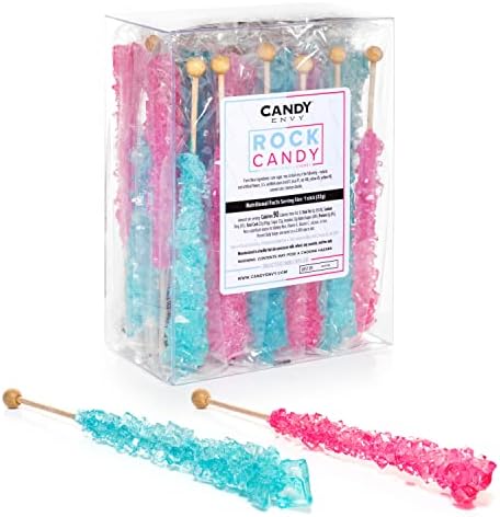Light Blue and Pink Rock Candy Crystal Sticks - 24 Indiv. Wrapped - Cotton Candy & Cherry Flavored
