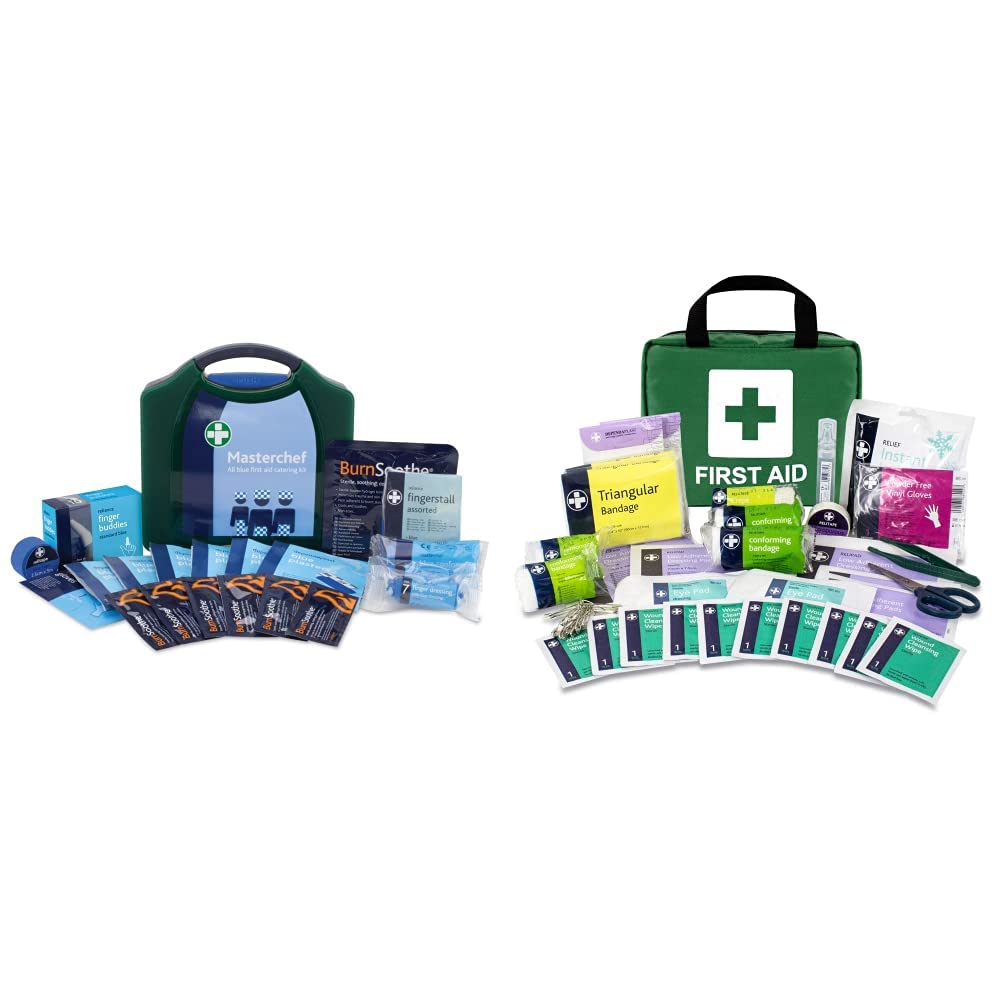 MasterChefCatering First Aid Kit - Small Wall Mountable Kit for Kitchen or Small Catering Environment & Lewis-PLAST Premium First Aid Kit for Home Car Holiday and Workplace, 90 Count
