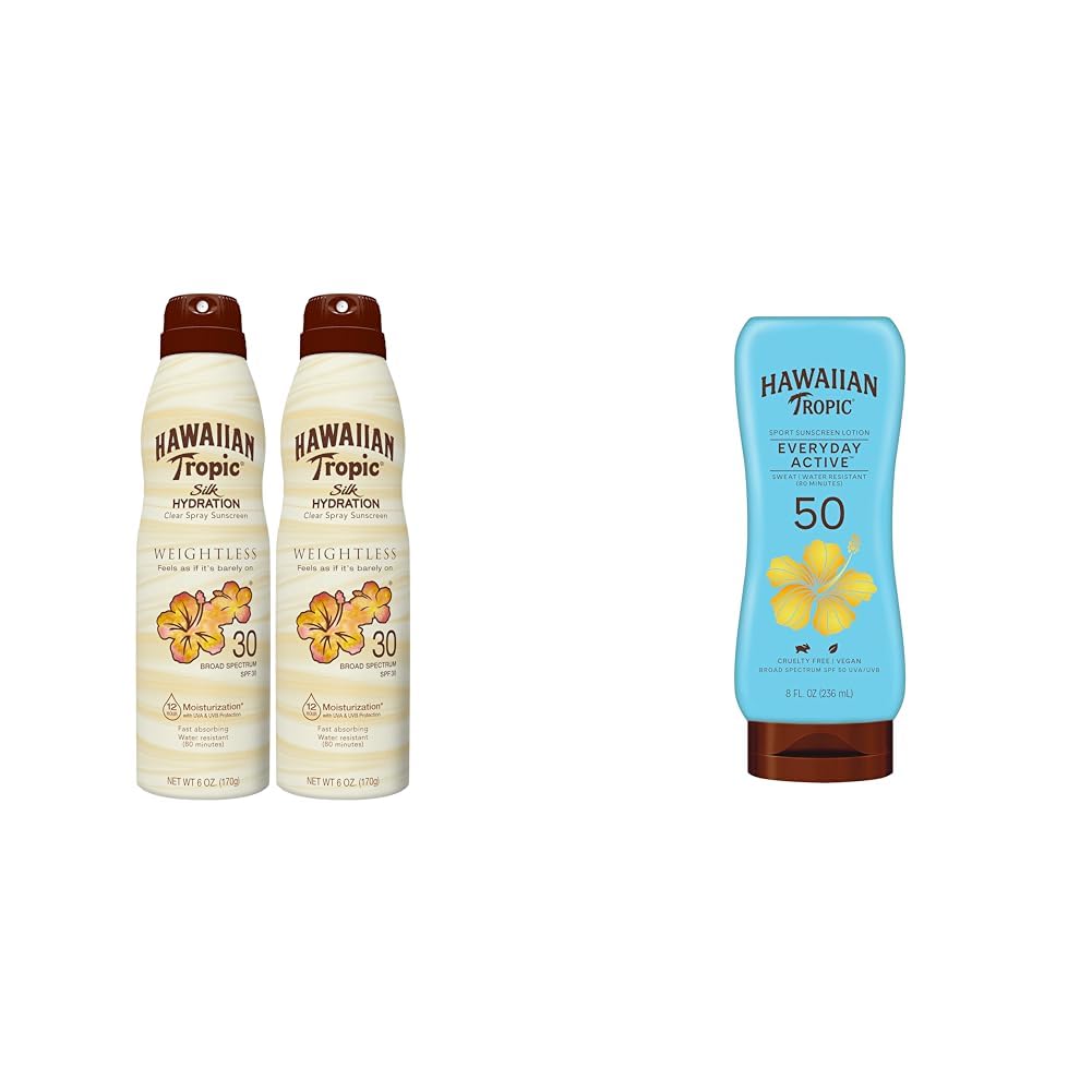 Hawaiian Tropic Weightless Hydration Clear Spray Sunscreen SPF 30 Twin Pack 6oz each Everyday Active Lotion Sunscreen SPF