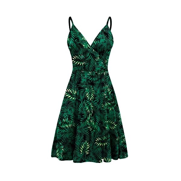 WEACZZY Women's Floral Summer Dress V Neck Spaghetti Strap Casual Dress with Pockets (Medium,Floral Green)