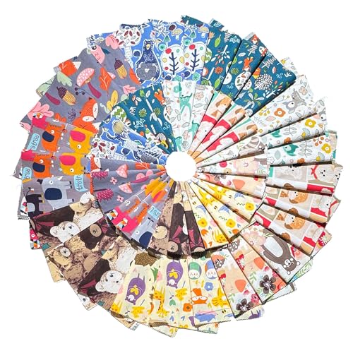 100% Cotton Fabric Bundle Quilt Squares 5''x5'', Animal Patterns Charm Packs Fabric Pre-Cut Pathwork for Quilting,Sewing,and DIY Scrapbooking(54pcs)