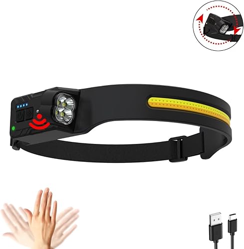 Miniatura 4 de Linterna frontal recargable faro LED con un haz ancho de 230 y cabezal de lámpara giratorio de 315 con 7 modos de iluminación con un sensor de