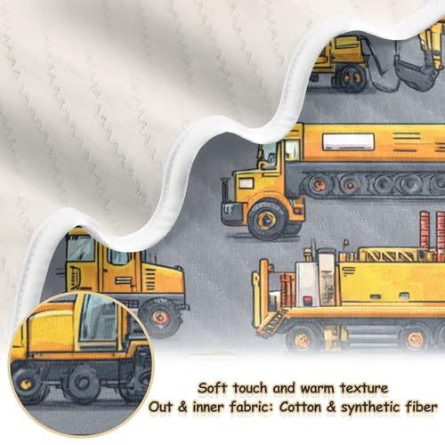 Image of Construction Excavator Trucks Baby Blankets Soft Warm Crib Stroller Blanket for Toddler Newborn Girls Boys 30x40in