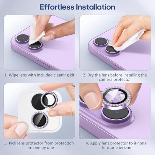 Image of for iPhone 17 Camera Lens Protector Bling, Individual Diamond Metal Ring with 9H Hardness, Scratch-Proof Camera Screen Protector, Stylish Accessories, Case Friendly (Purple)