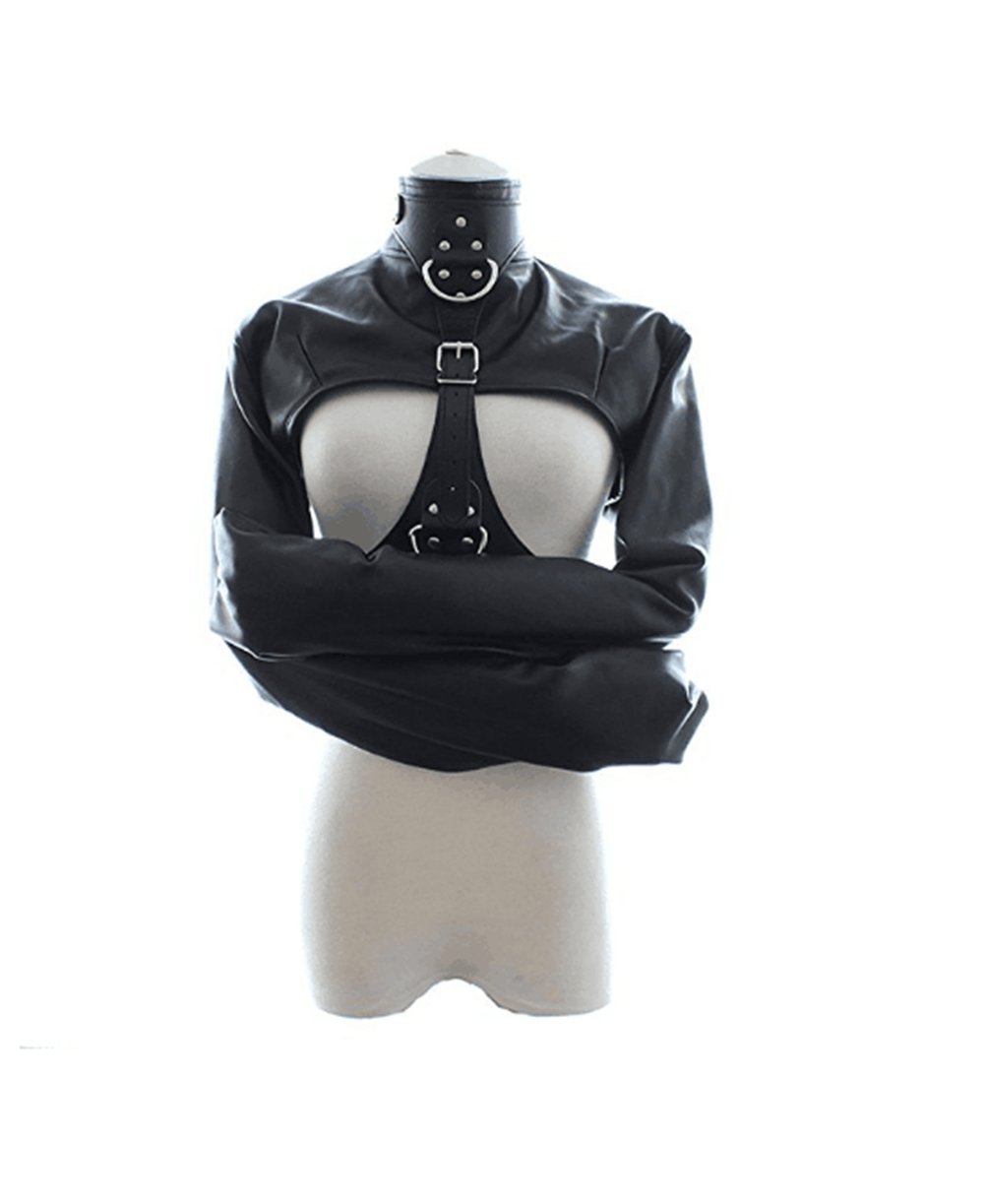 Armbinder Auto-Bondage Femme Veste En Cuir Contrainte Costume SM Bondage Sexuel (Noir)