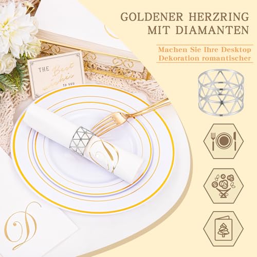 CHICHI:OÜ 18 Stück Silber Serviettenschnalle, Minimalistischer Lochschnitt Serviettenhalter, Elegante Serviettenschnalle Tischdekoration für Weihnachten Valentinstag Hochzeit Jubiläum Abendessen Napkin Ring - Produktansicht 3 | Tischdekoration