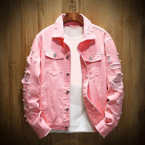 Men Casual Distressed Jacket Classic Fit Trucker Style Denim Shirts Regular Outerwear Cowboy Cut Fashion Jean Coat Tops4