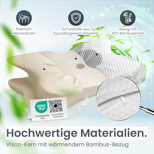Orthopädisches Nackenstützkissen bei Nackenschmerzen aus hochwertigem Memory Foam - Ergonomisches Nackenkissen - Kopfkissen für Seiten-, Rücken- & Bauchschläfer - waschbarer Bezug bei 40°C