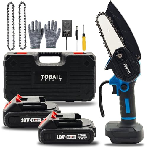 2 Battery 4" Mini Cordless ChainSaw, Rechargeable Electric Pruning Chain Saw, One-Handed Portable Chainsaw for Branch Wood Cutting Garden Tree Logging Trimming