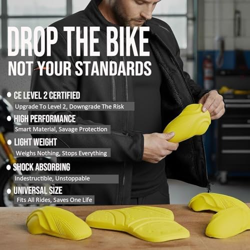 Image of Jackets 4 Bikes CE Level 2 Back, Elbow and Shoulder Certified Armor Pads 5 PC Set, Motorcycle Armor Protector Inserts for Motorcycle Jackets Unisex All Yellow