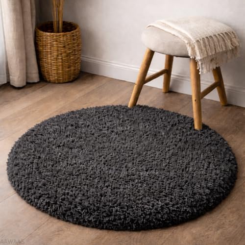 Image of Premium Polyester Shaggy Round Rug - Ultra Soft Fluffy Circle Carpet for Bedroom, Living Room, Kids Room, Anti-Skid Plush Floor Rug - (Dark Grey, 2 feet|60cm)