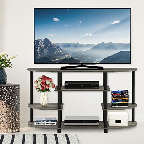 Image of Furinno JAYA Simple Design Corner TV Stand, French Oak Grey /Black, 42.04 x 22.75 x 15.55 Inches