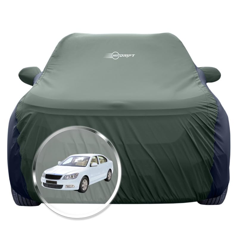 Image of NEODRIFT 'SuperTech' Car Cover for Skoda Laura (100% Water-Resistant, All Weather Protection, Tailored Fit, Multi-Layered & Breathable Fabric) (Colour: L.Green+Black)