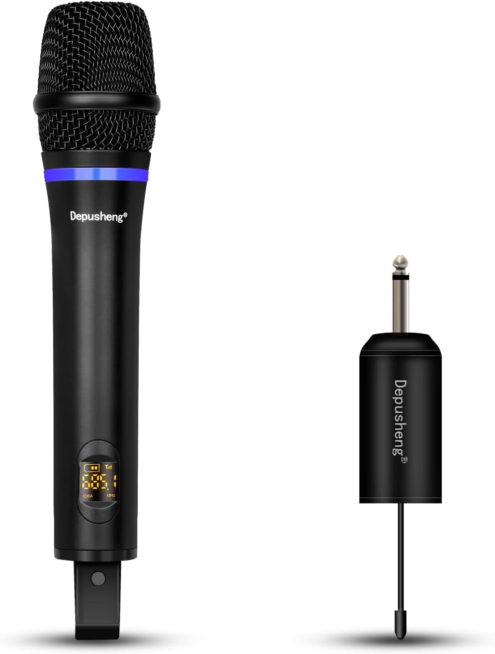 Depusheng W7 Micrófono inalámbrico, micrófono de karaoke de mano dinámico de metal UHF con receptor recargable, salida de 1/4